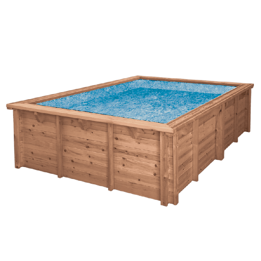 Piscine Bois PRESTIGE Capri Carrée avec Escalier SPARK 420x420x145cm Liner Relief 3D