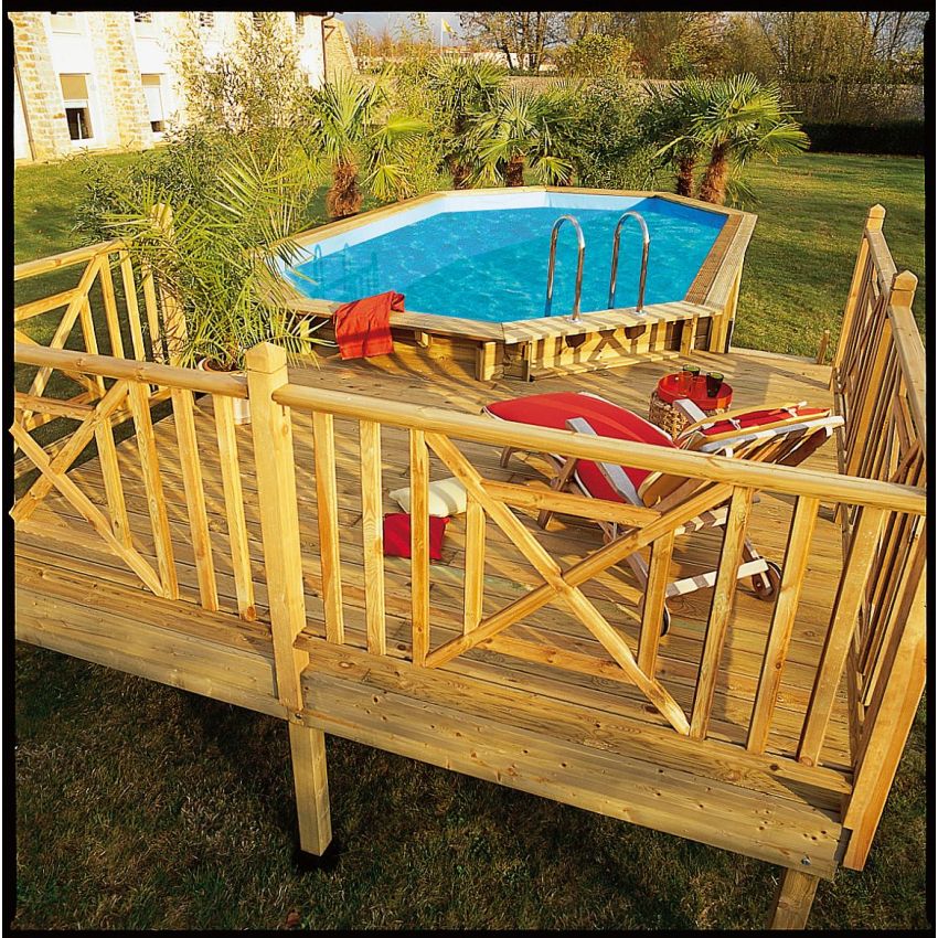 Piscine bois Allongée UBBINK 640x400x130cm Liner Bleu