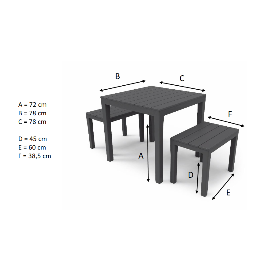 Ensemble Table et bancs PAPUA en résine recyclée Anthracite 