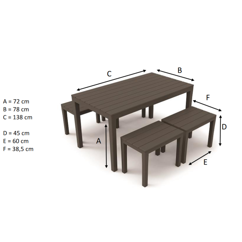 Ensemble Table et bancs SAMOA en Résine recyclée Anthracite