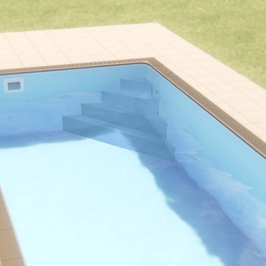 Escalier d'angle intérieur 1.40m pour Kit Piscine en Béton Aspect Bois Rectangulaire