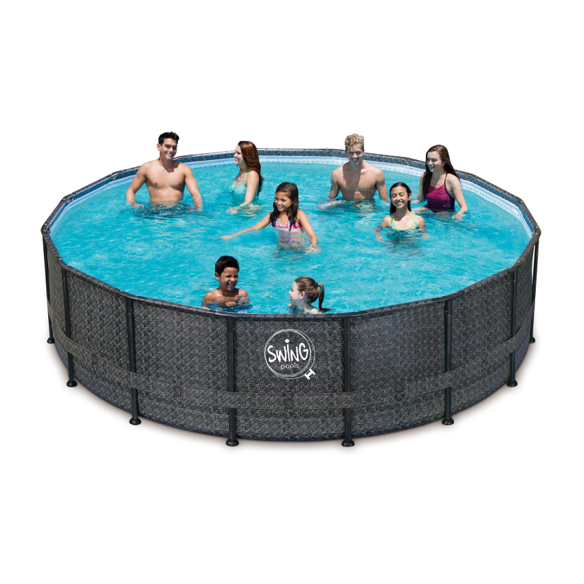 Piscine Tubulaire Ronde aspect Osier foncé ⌀427x107cm