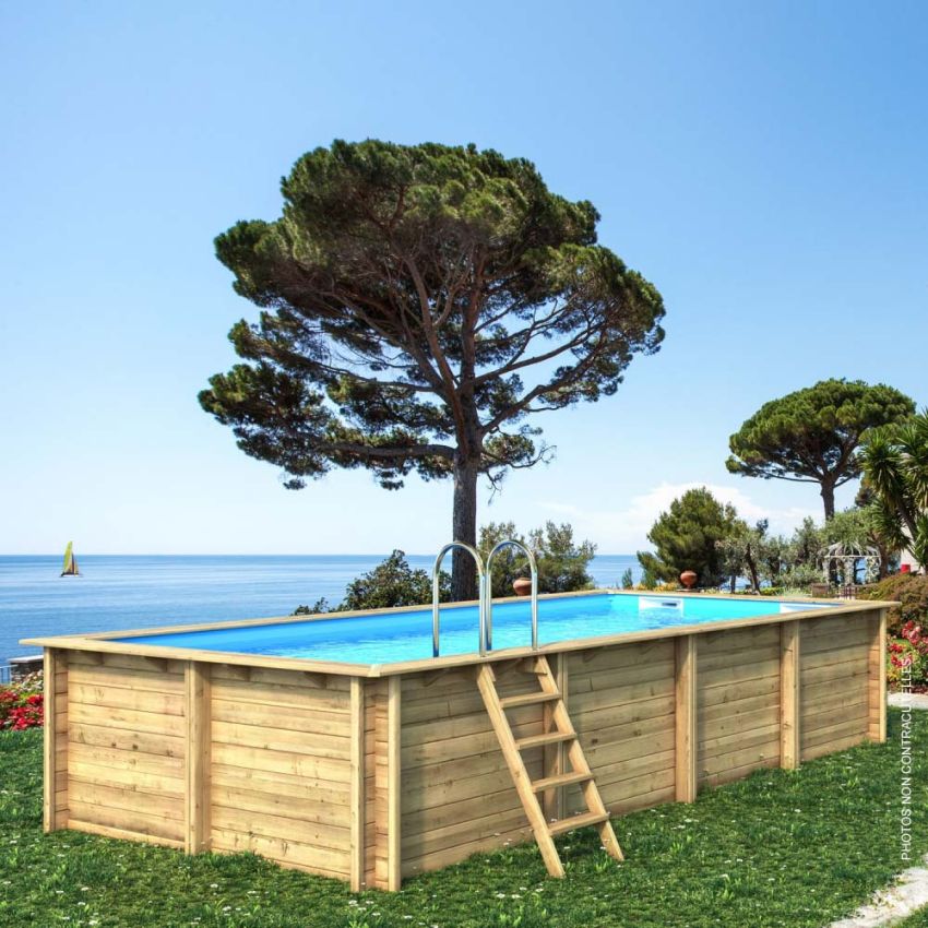 Piscine bois Rectangulaire SASHA 620x320x131cm  Liner Bleu