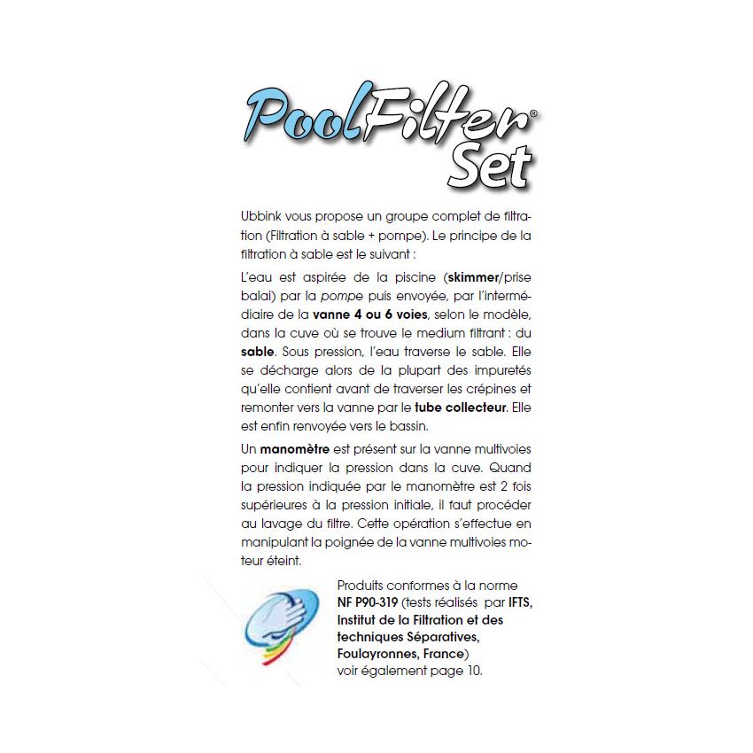 PLATINE de Filtration  POOLFILTERSET 400 6m3/h
