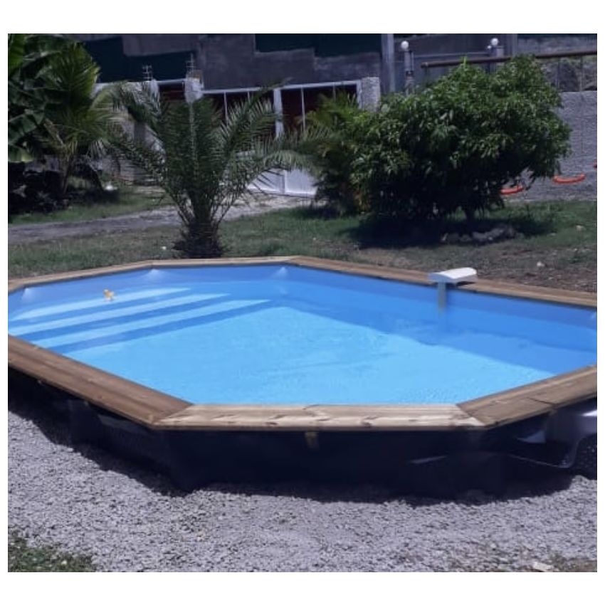 Piscine Bois Lola Octogonale Allongée avec Escalier 541x336x131cm