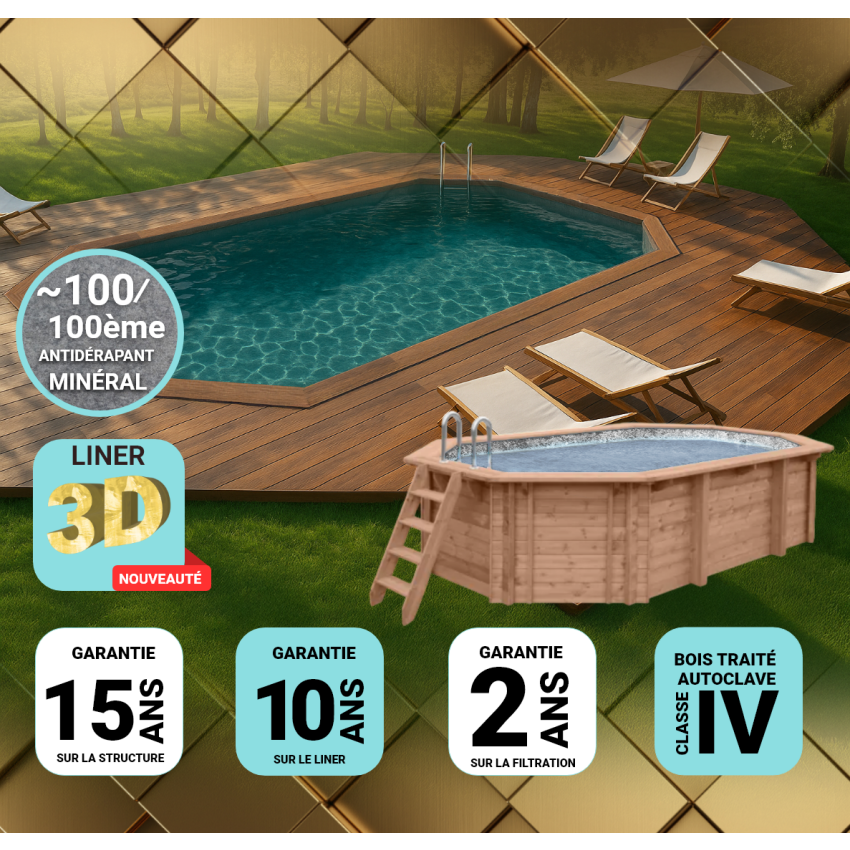 Piscine bois UBBINK PREMIUM 490x300x120cm Liner Relief 3D