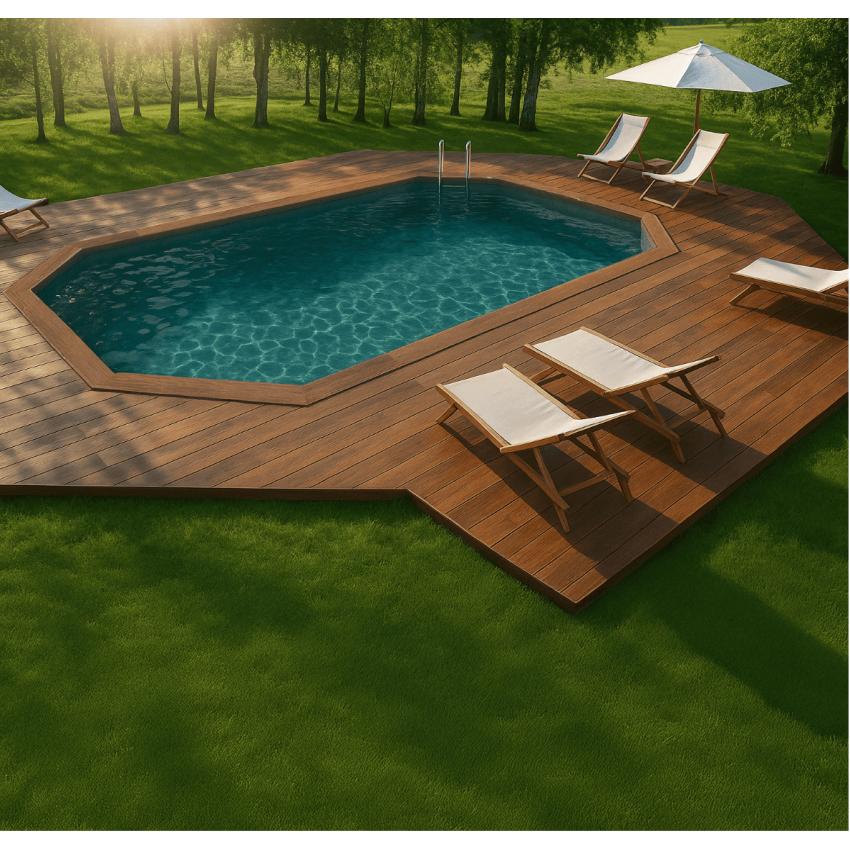 Piscine bois Allongée UBBINK PREMIUM 610x400x130 cm Liner Relief 3D