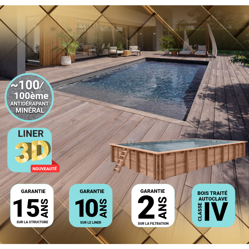 Couloir de nage Piscine Bois UBBINK PREMIUM 1550x350x155cm Liner Relief 3D