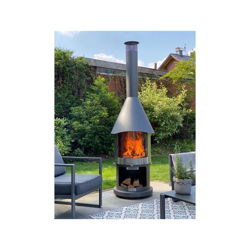 Barbecue/ Cheminée MELBOURNE en inox brossé avec porte en verre