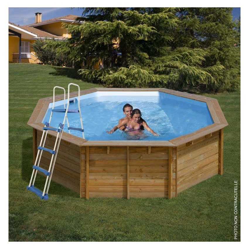 Piscine bois Hexagonale 395x117cm Liner bleu +Robot de Piscine 