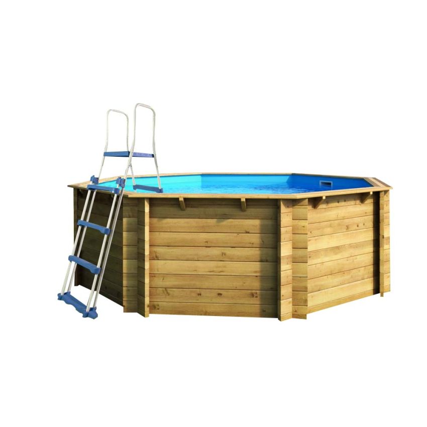 Piscine bois Hexagonale 395x117cm Liner bleu +Robot de Piscine 