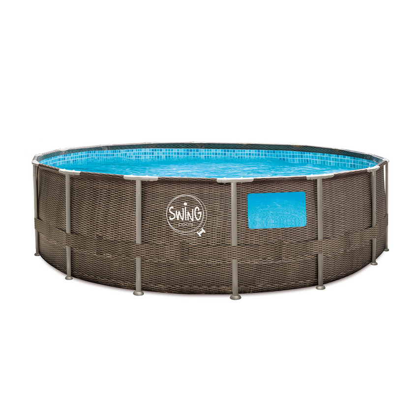 Piscine Tubulaire Ronde aspect Osier avec fenêtres ⌀457x122cm
