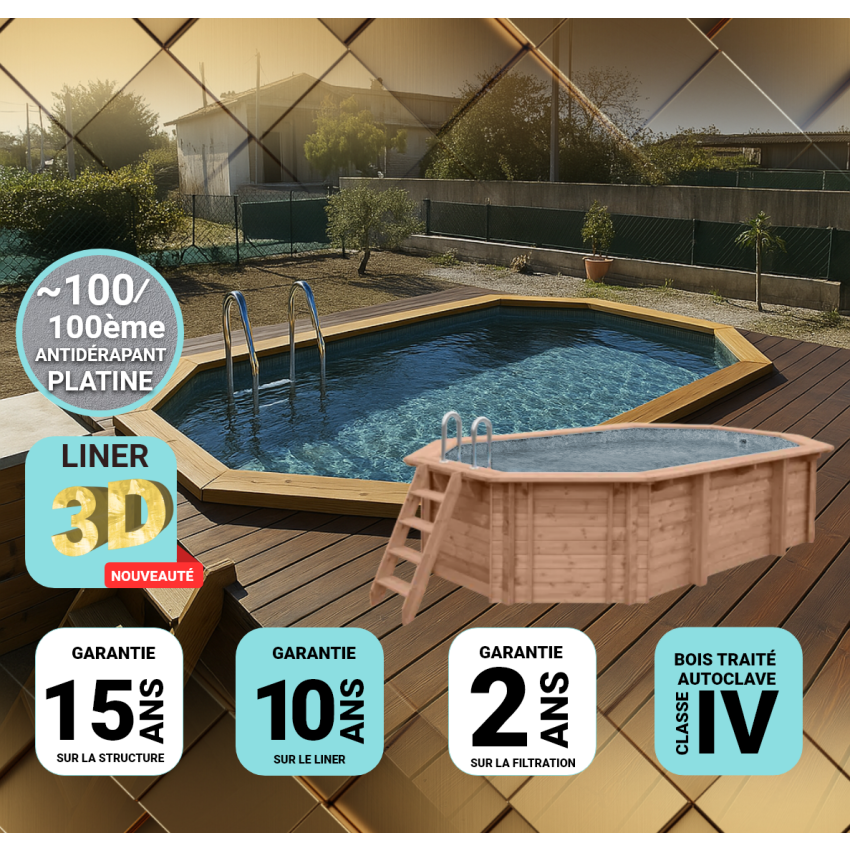 Piscine bois UBBINK SASHA PREMIUM 490x355x130cm Liner Relief 3D