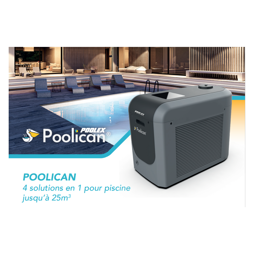 Système POOLICAN 4 en 1: Circulation Filtration Chauffage Traitement pour piscine jusqu'à 25m3 ( préfiltre et clapet anti-retour inclus )