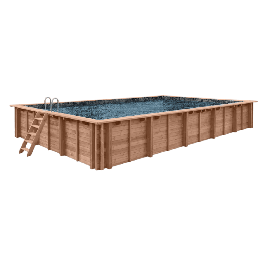 Piscine Bois PRESTIGE California Rectangulaire avec Escalier d'Angle SPARK 520x220x131cm Liner Relief 3D