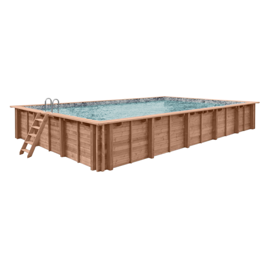 Piscine Bois PRESTIGE Rectangulaire avec Escalier d'Angle SPARK 1220x520x145cm Liner Relief 3D