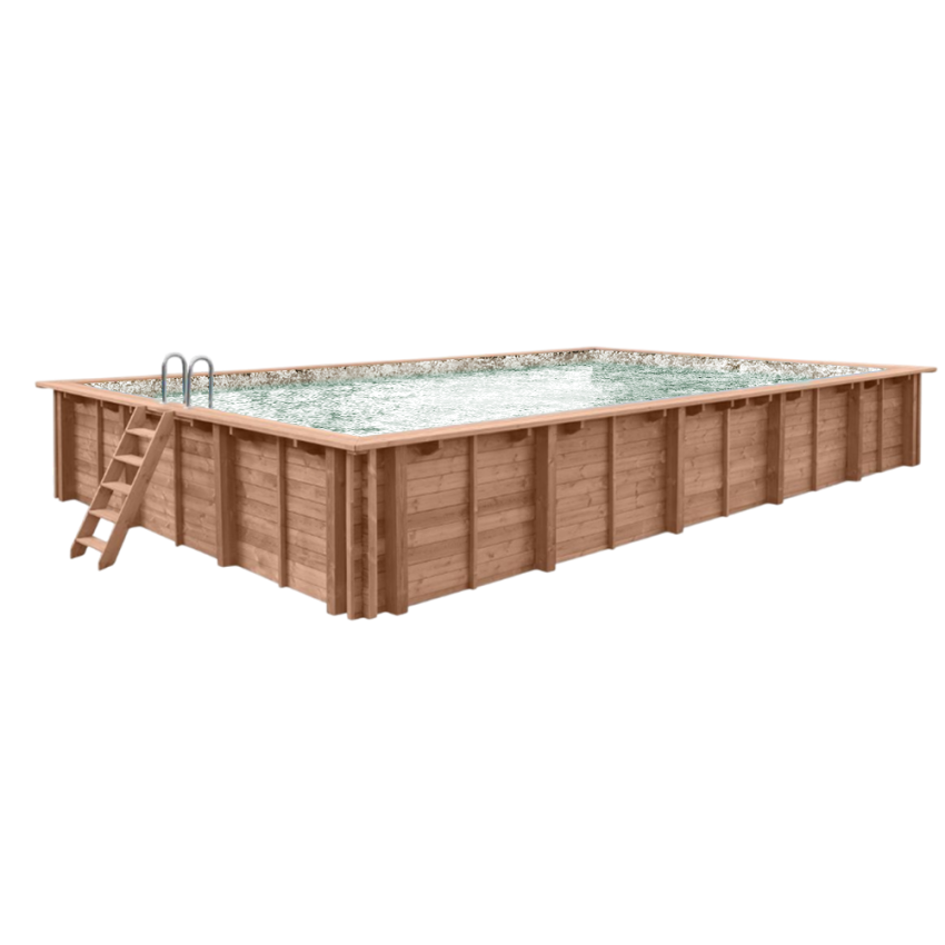 Piscine Bois PRESTIGE Rectangulaire avec Escalier SPARK 420x320x145cm Liner Relief 3D