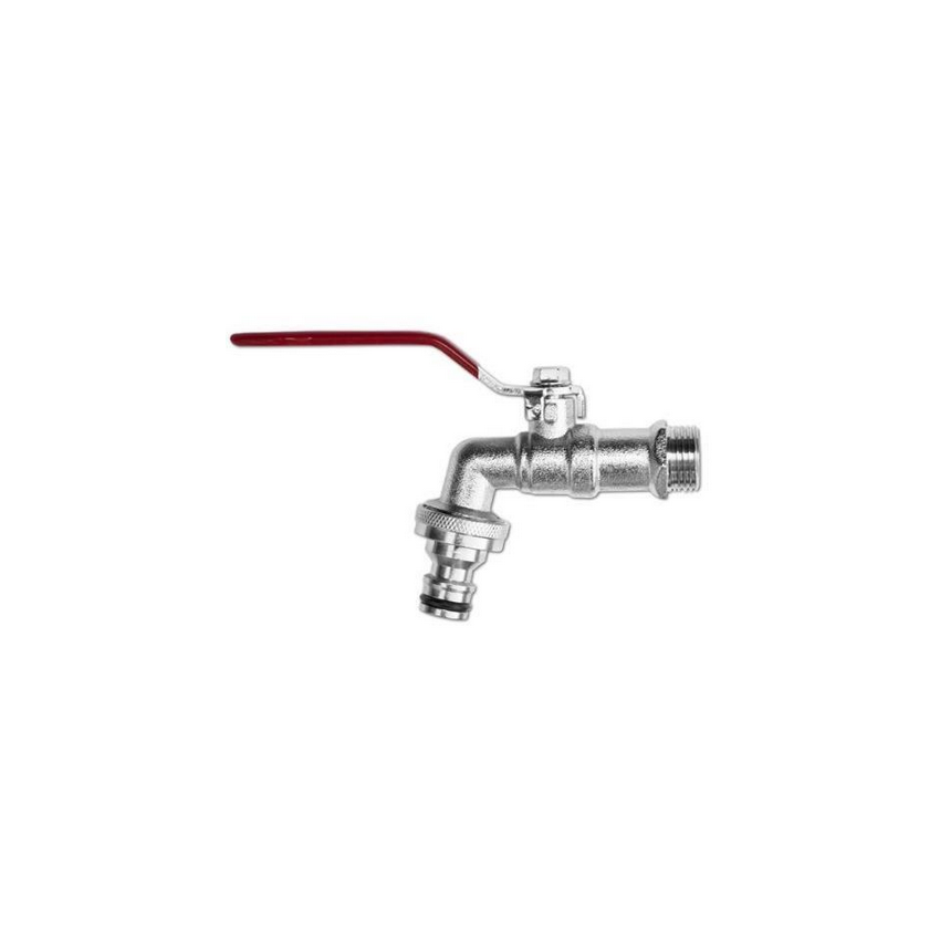 Robinet 1/4 de tour 3/4x3/4 avec poignée acier chromé et connexion direct tuyau d’arrosage