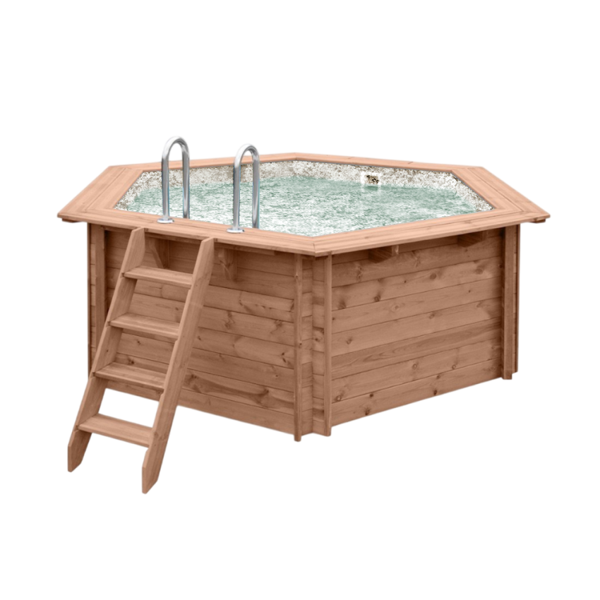 Piscine Bois Diamant PRESTIGE Ronde SPARK avec Plage Immergée + Escalier ⌀360x131cm Liner Relief 3D