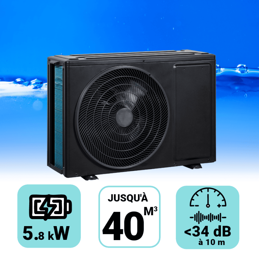 Pompe à chaleur EcoPac 5.8 kW pour piscine de 30-40m3 + bâche de protection