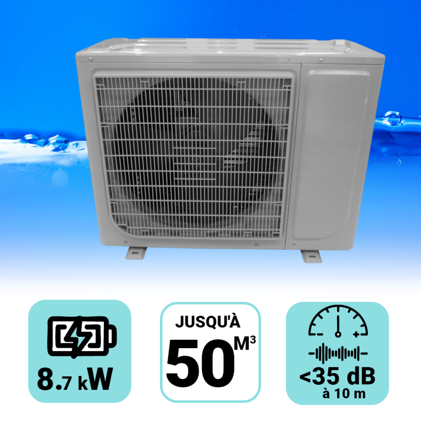 Pompe à chaleur EcoPac 8.7 kW pour piscine de 40-50m3 + bâche de protection
