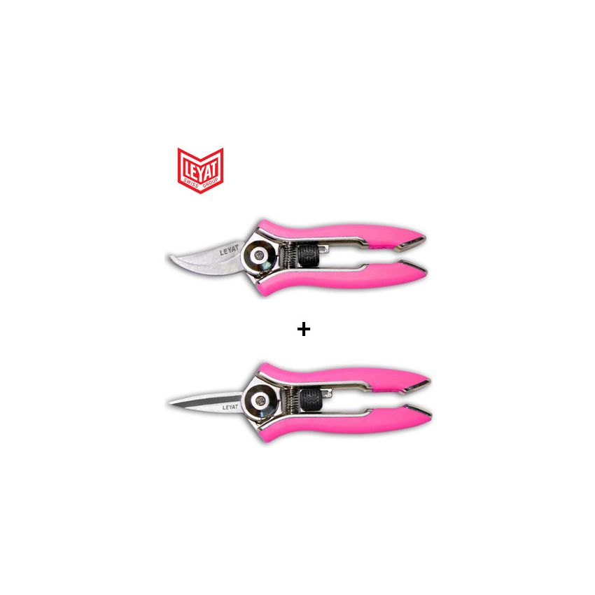 Lot de 2 Sécateurs Lame Courbe et Lame Droite Rose HAPPY LINE