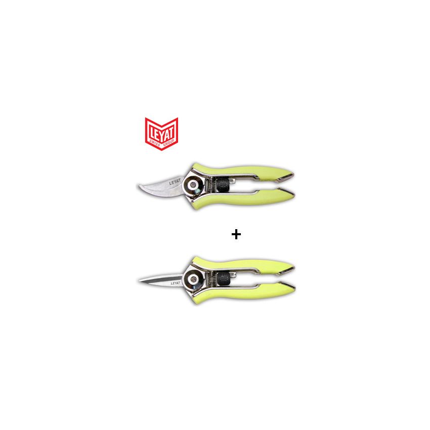 Lot de 2 Sécateurs Lame Courbe et Lame Droite Jaune HAPPY LINE