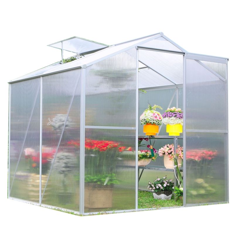 Serre de Jardin Structure Alu et Polycarbonate 2,39 m2 avec 1 fenêtre de toit