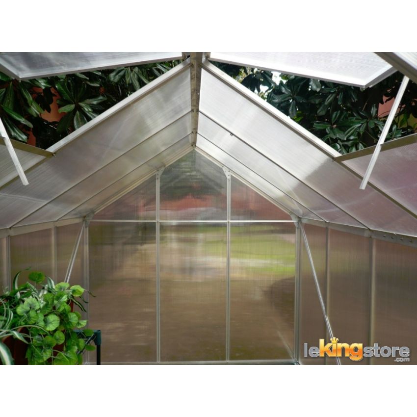 Serre de Jardin Alu et Polycarbonate 6,03 m2 avec Base et Fenêtre de toit