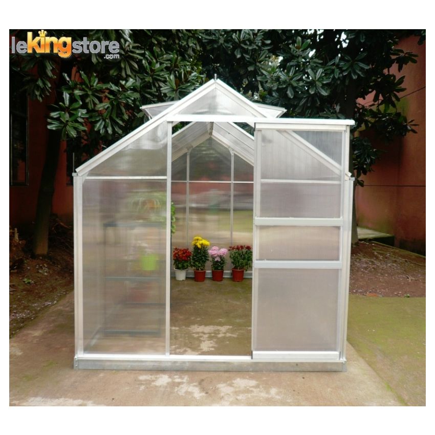 Serre de Jardin Alu et Polycarbonate 6,03 m2 avec Base et Fenêtre de toit