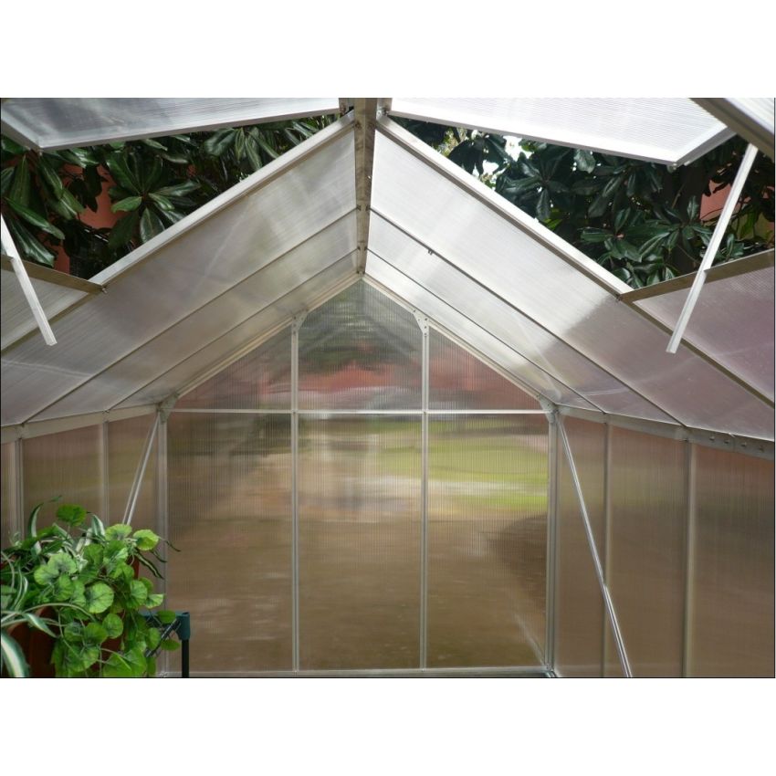 Serre de Jardin Alu et Polycarbonate 6,03 m2 avec Base et Fenêtre de toit