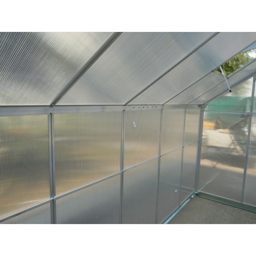 Serre de Jardin Alu et Polycarbonate 6,03 m2 avec Base et Fenêtre de toit