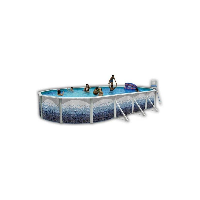 Piscine Allongée TRENCADIS Acier Décoration Mosaïque 640 x 366 x 120 cm 