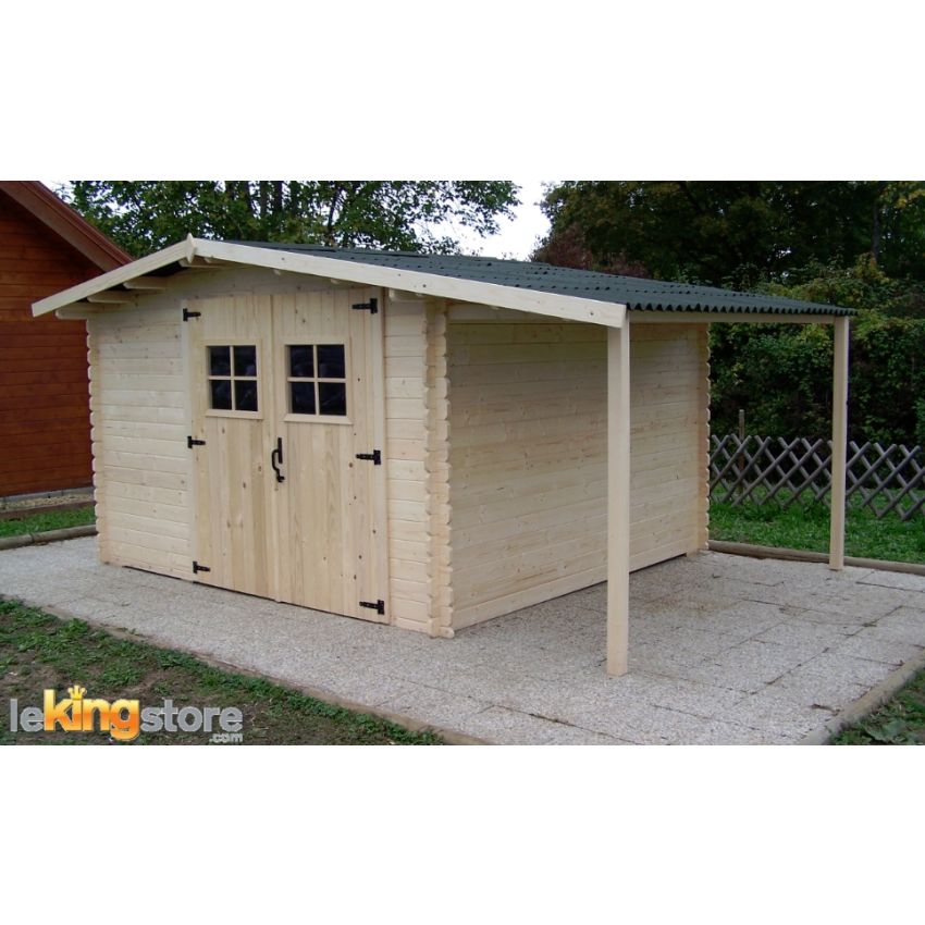Abri de jardin en Bois 8.70m² Avec Bûcher (en madriers 28 mm) L 330 x P 300 cm 