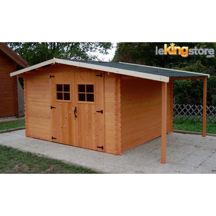 Abri de jardin en Bois 8.70m² Avec Bûcher (en madriers 28 mm) L 330 x P 300 cm 
