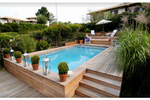Kit Piscine Bois Rectangulaire Luxe Avec Plage Escalier 4 70 X 2 70 X 145 Cm Lekingstore