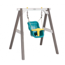 Balançoire bébé Turquoise avec portique en bois Gris et Blanc