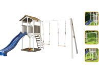 Maisonnette de Jeux Extérieur pour Enfant Beach Tower Double Swing 352 x 343 x 242 cm avec 2 Balançoire