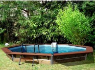 Piscine en bois octogonale CLEOFAS en kit Ø460x129 cm - Liner bleu
