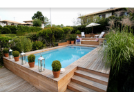 Kit Piscine Bois Rectangulaire Luxe avec Plage+Escalier 4.70 X 2.70 X 145 cm