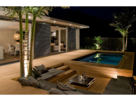 Kit Piscine Bois Rectangulaire avec escalier d'angle et banquette Luxe 420x320x145 cm