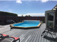 Piscine Bois Lucci Octogonale allongée avec Plage immergée + Escalier 415x265x131 cm