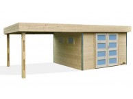 Abri de Jardin LOUNJ en bois brut avec Auvent couvert 17.40m²