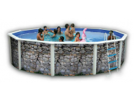 Piscine Ronde PIEDRA GRIS Acier Decoration Pierre 350 x 120 cm LEKINGSTORE