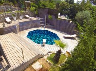 Piscine Bois Diamant Ronde ⌀360x130cm Pierre de Bali