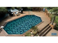 Piscine Bois Lola Octogonale Allongée 540x336x130 cm Pierre de Bali