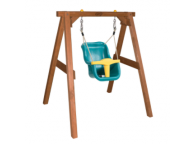 Balançoire bébé Turquoise avec portique en bois Marron
