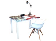 Bureau 110x70 cm Décor Liberty Pied Blanc