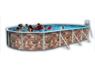 Piscine Allongee ROCALLA Acier Decoration Pierre 550 x 366 x 120 cm