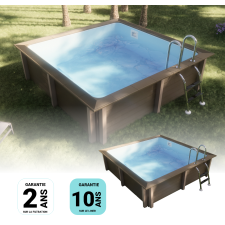 Kit Piscine Béton Aspect Bois Carré 324x324x143cm
